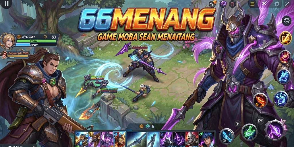 Tampilan seru gameplay 66MENANG dengan aksi MOBA yang mendebarkan.