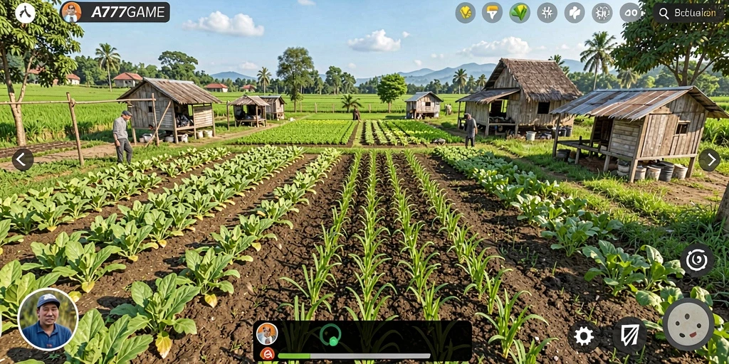 Tangkapan layar gameplay A777GAME menampilkan petualangan bertani yang seru dan interaksi sosial.