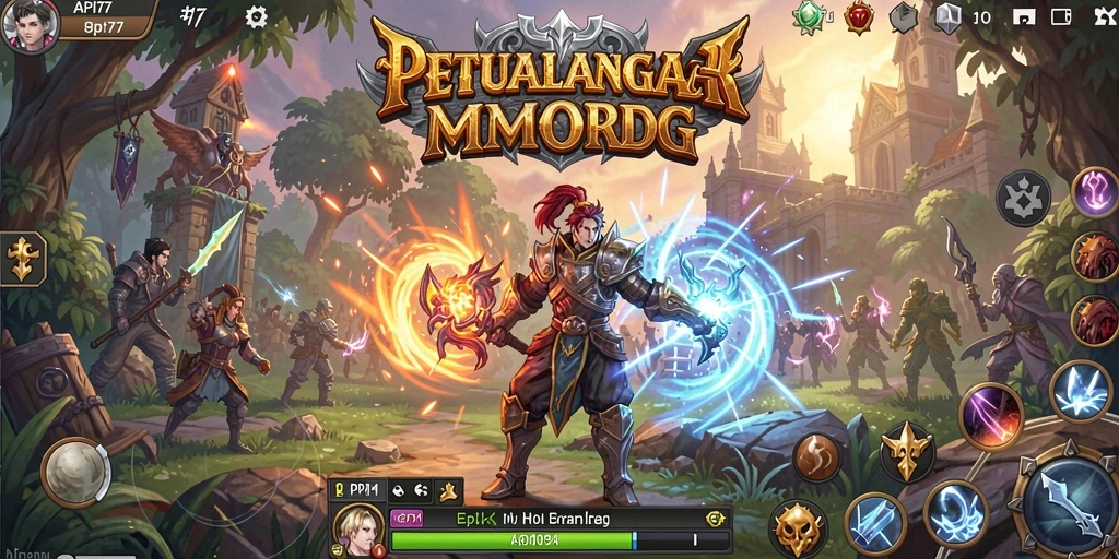 Tampilan gameplay menakjubkan dengan aksi petualangan MMORPG.