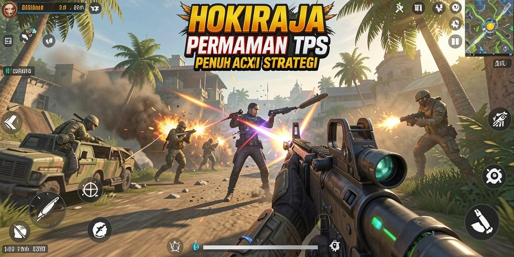Screenshot HOKIRAJA menampilkan aksi tembak-menembak yang mendebarkan