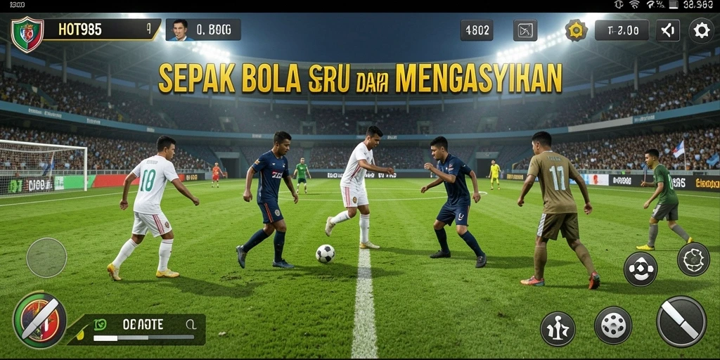 Tangkapan layar HOT985 menampilkan aksi seru dalam permainan sepak bola.