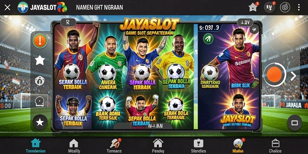 Tangkapan layar <strong>JAYASLOT</strong> yang menampilkan keseruan gameplay slot bertema sepak bola.