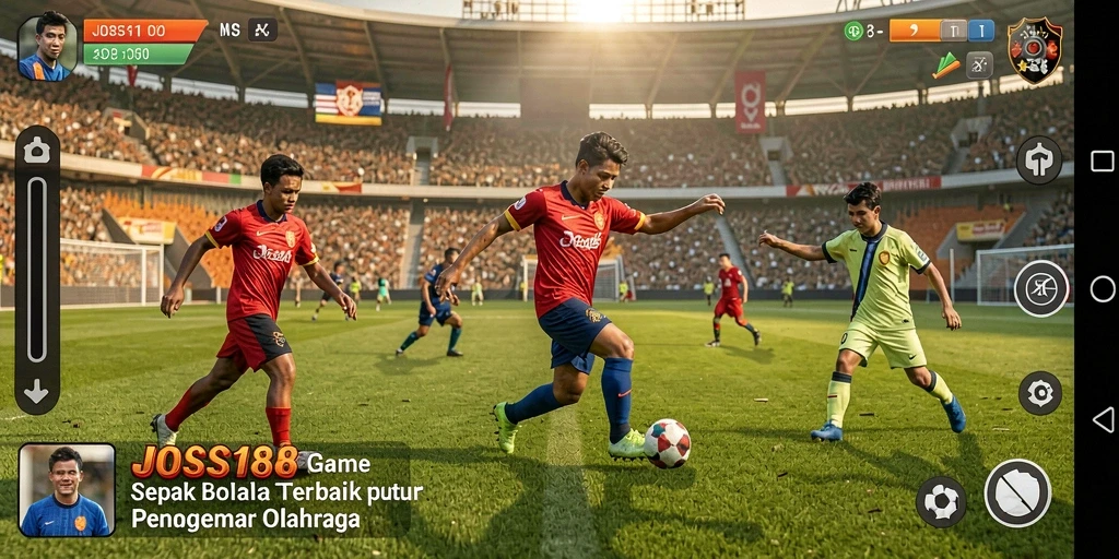 Screenshot utama JOSS188 menampilkan aksi seru dari pertandingan sepak bola.
