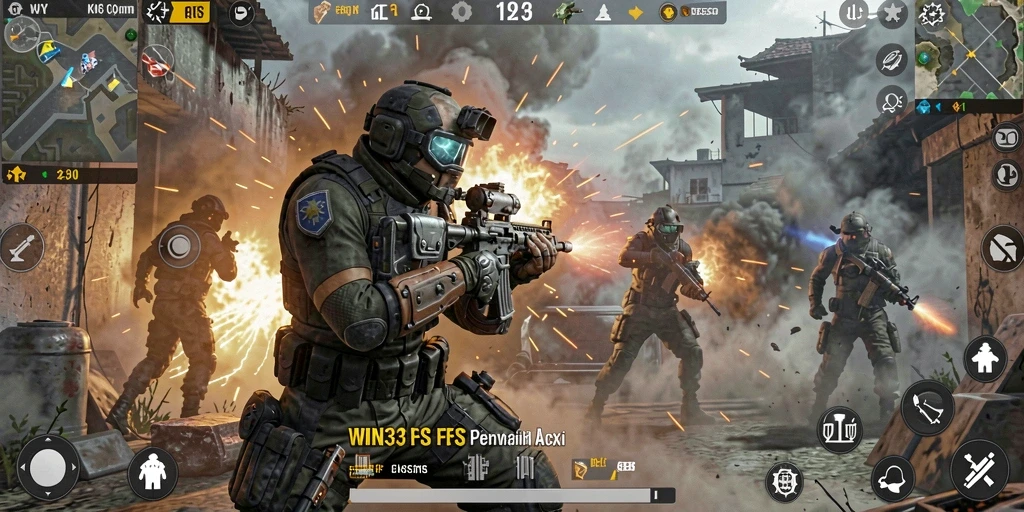 Screenshot menunjukkan aksi gameplay intens dalam WIN33.